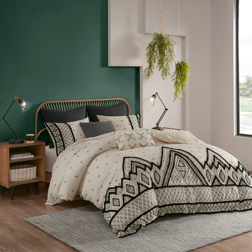 Full/Queen 3 Piece Flax and Cotton Blended Duvet Cover Set Media 1