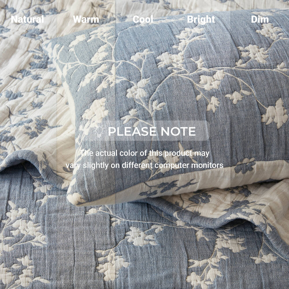 3 Pieces King Jacquard Cotton Gauze Quilt Set,Blue Media 4