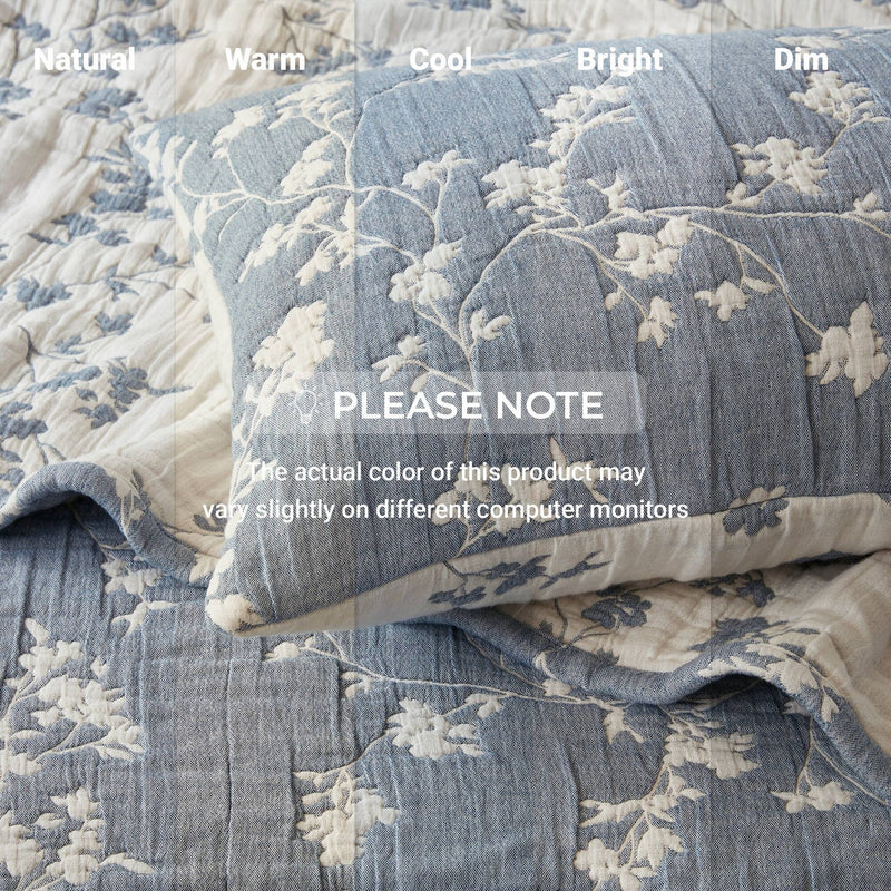 3 Pieces King Jacquard Cotton Gauze Quilt Set,Blue