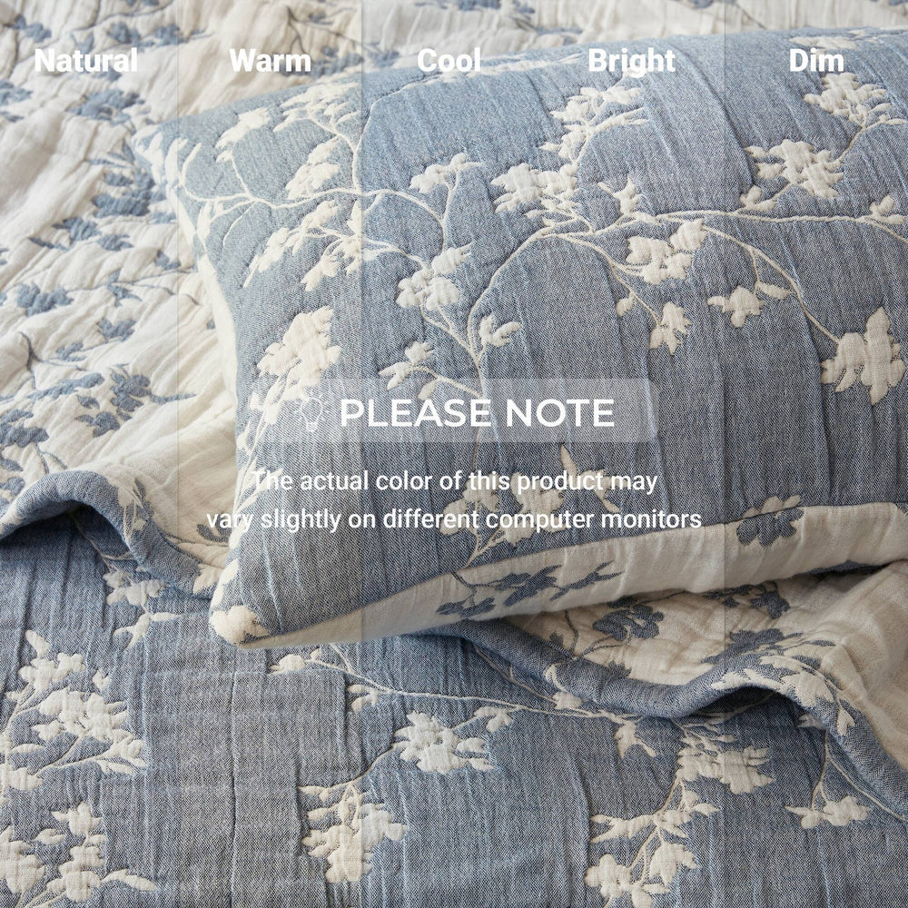 3 Pieces Full/Queen Jacquard Cotton Gauze Quilt Set,Blue Media 4