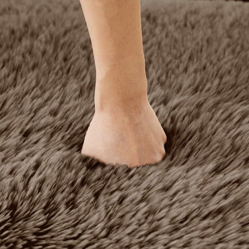 L-Shaped Sofa Plush Fabric With Movable Ottoman & Throw Pillows Chocolate