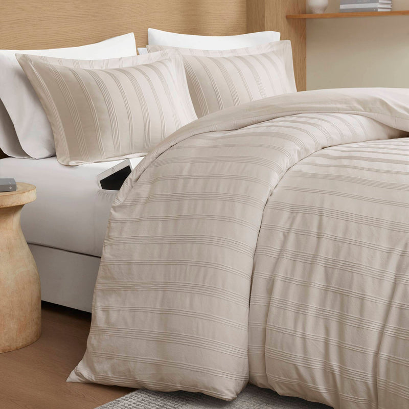 3-Piece Cal King Woven Striped Duvet Set