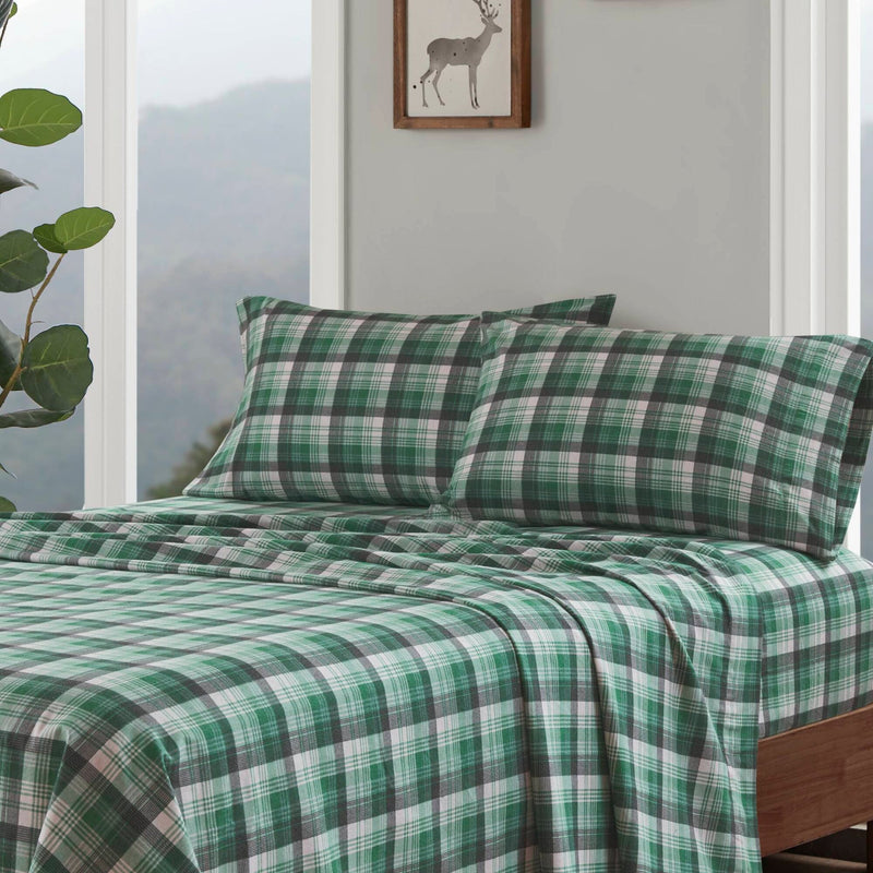 4 PCS Twin Sheet Set Green Plaid