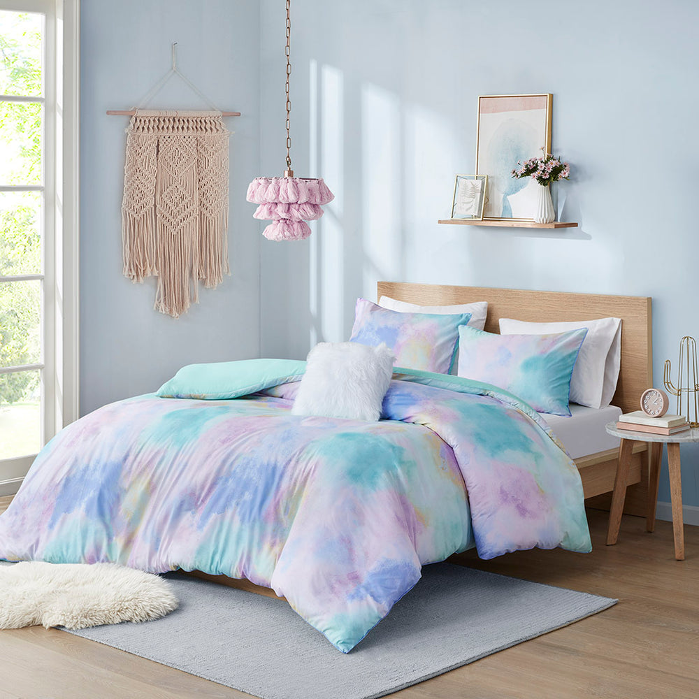 Twin/Twin XL Watercolor Tie Dye Printed Duvet Cover Set with Throw Pillow Media 17
