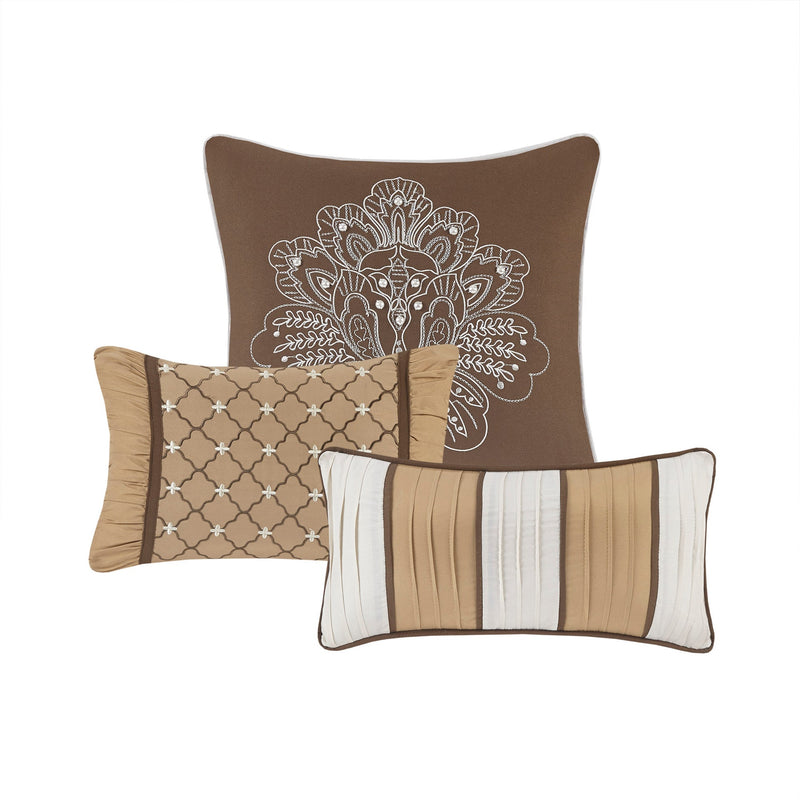 7 Piece Jacquard Comforter Set Brown/Gold Queen