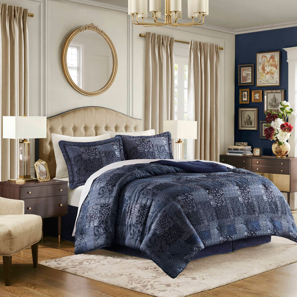 4 PCS Cal King Comforter Set Navy Media 8