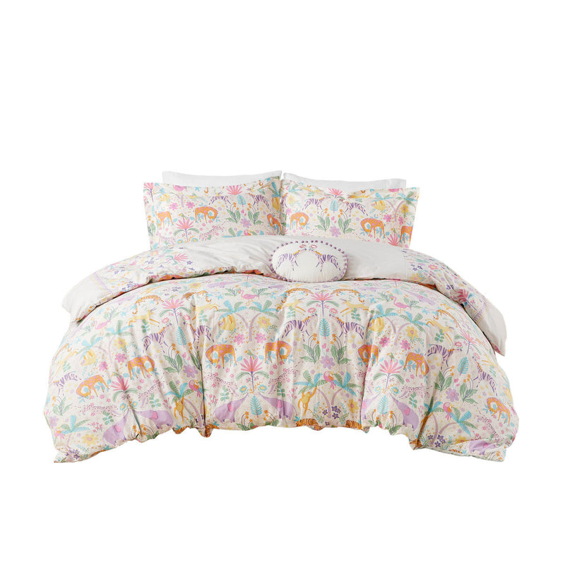 Full/Queen Floral Reversible Cotton Duvet Cover Set with Throw Pillow