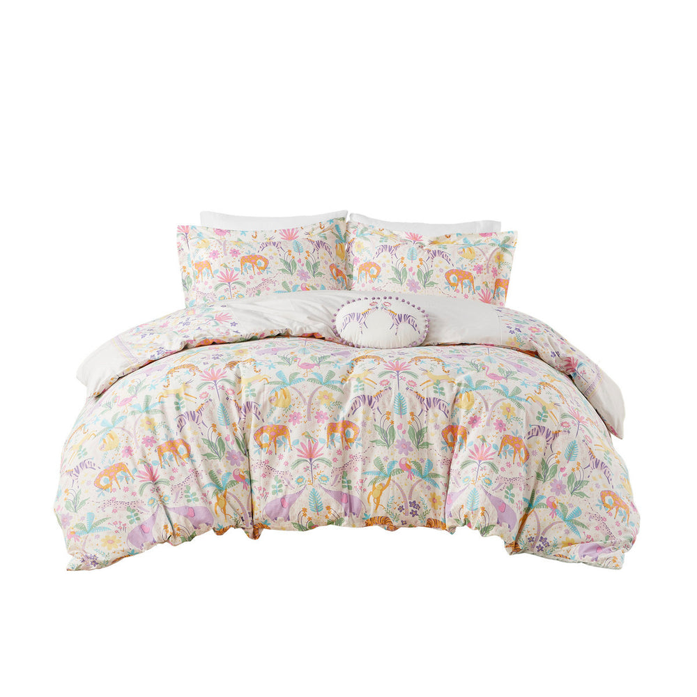 Full/Queen Floral Reversible Cotton Duvet Cover Set with Throw Pillow Media 6