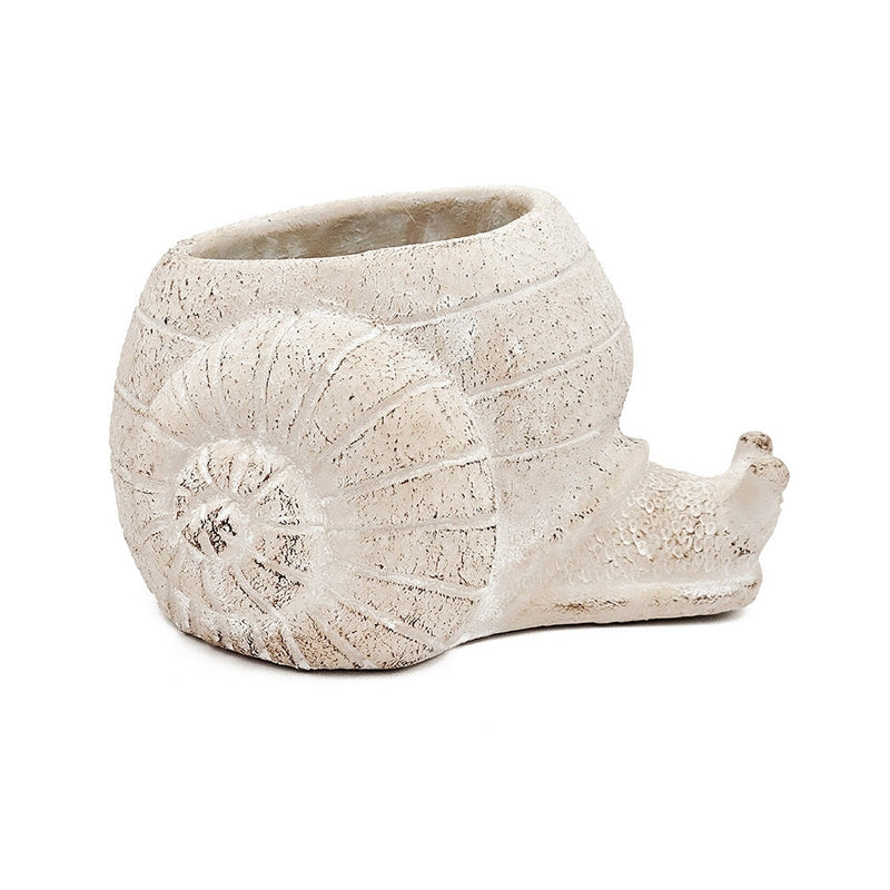 8.3x7x4.7' Decorative Sand and Cement Snail Planter with Textured Beige Finish