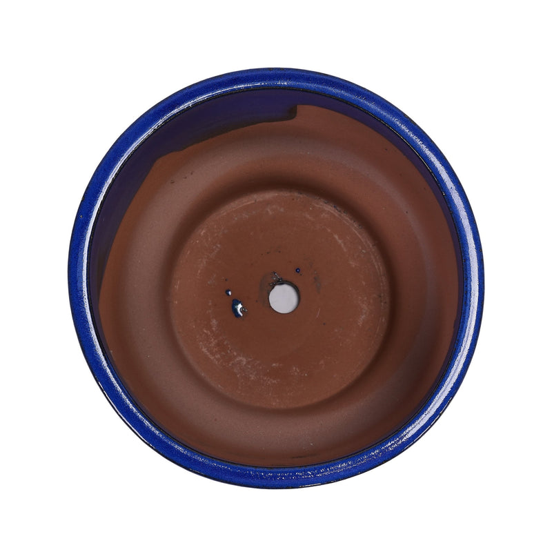 Handmade Solid Blue Glazed Ceramic Planter Set of 3, 15/12/9 Inch Diameter, for Succulents & Flowers Outdoor Garden & Indoor Staircase Use, Breathable Porous Clay