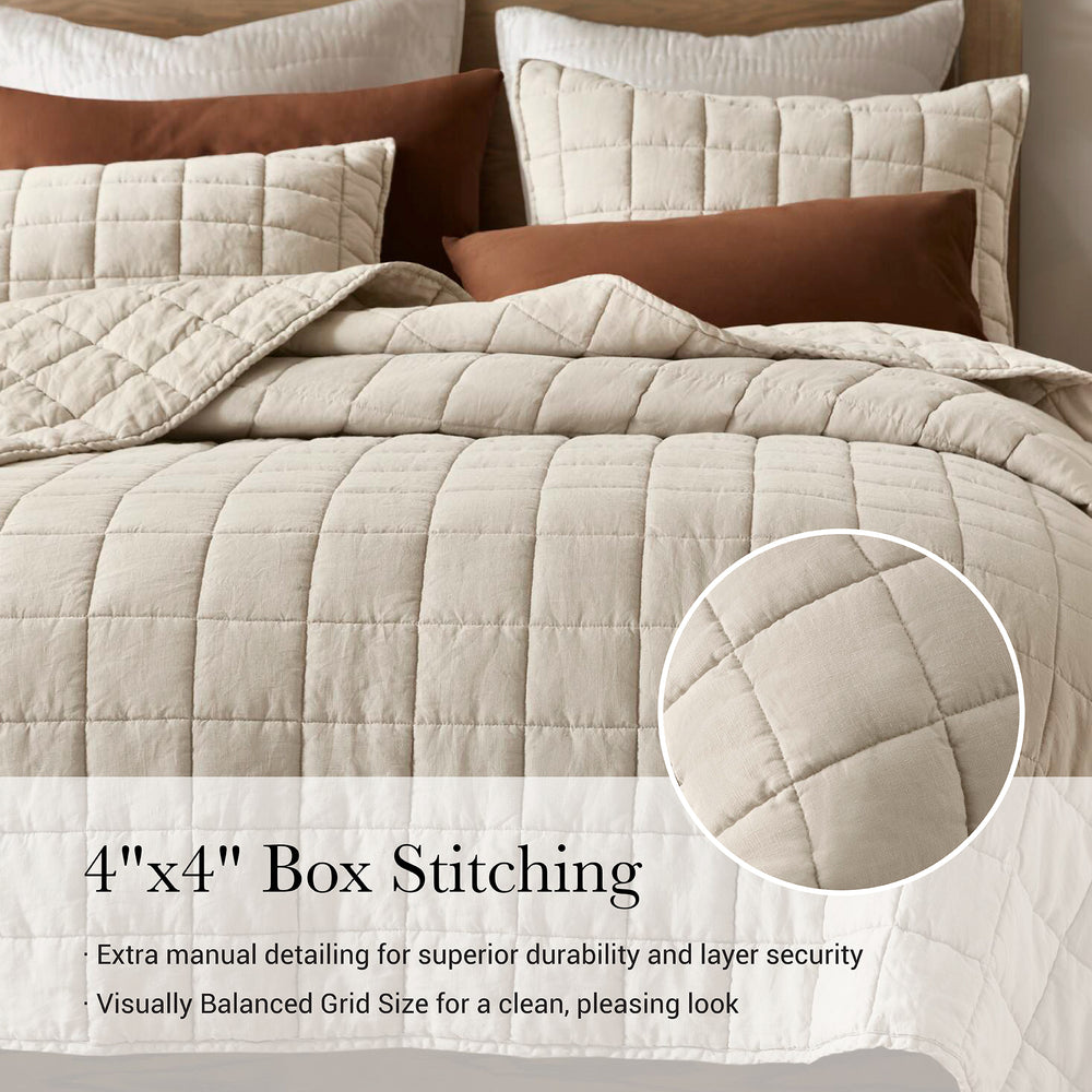 3-Piece Full/Queen Linen Garment Washed Quilt Set,Linen Media 5