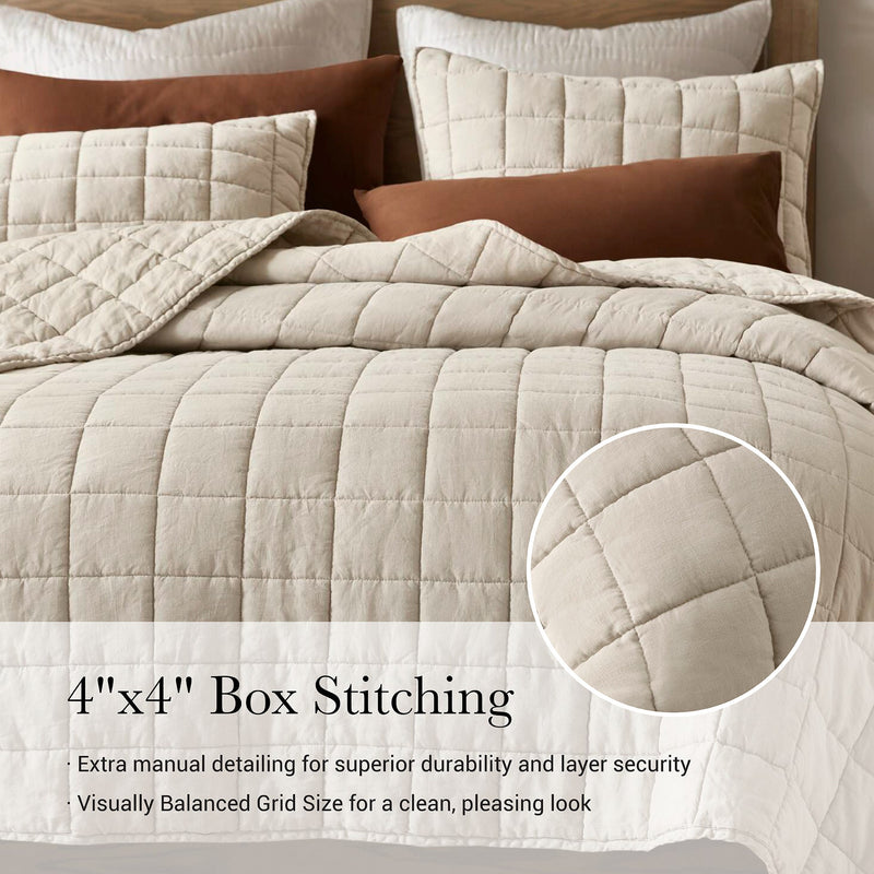 3-Piece King/Cal King Linen Garment Washed Quilt Set,Linen