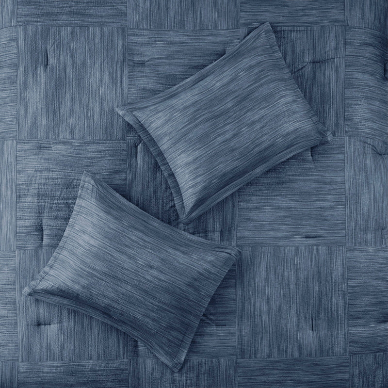 7 Piece Printed Seersucker Comforter Set Navy Cal King