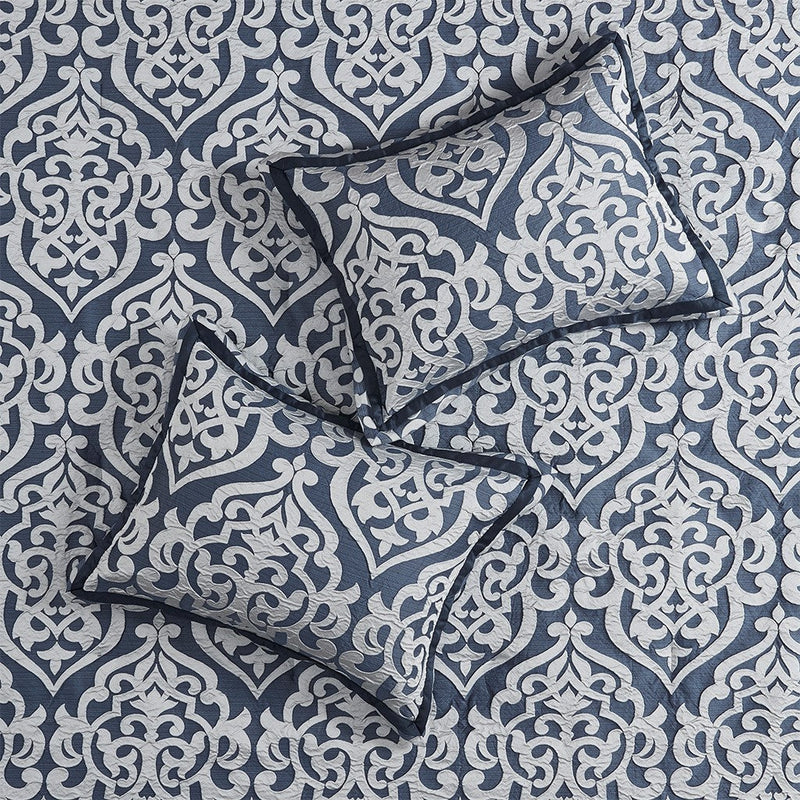8 Piece Jacquard Comforter Set Navy/Silver King