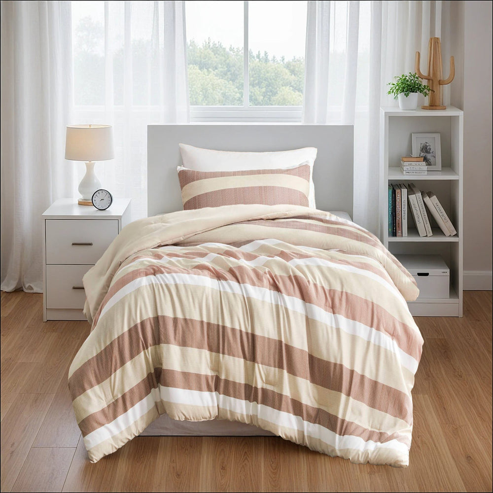 2-Piece Twin/Twin XL Stripe Textured Print Comforter Set,Terracotta Media 11