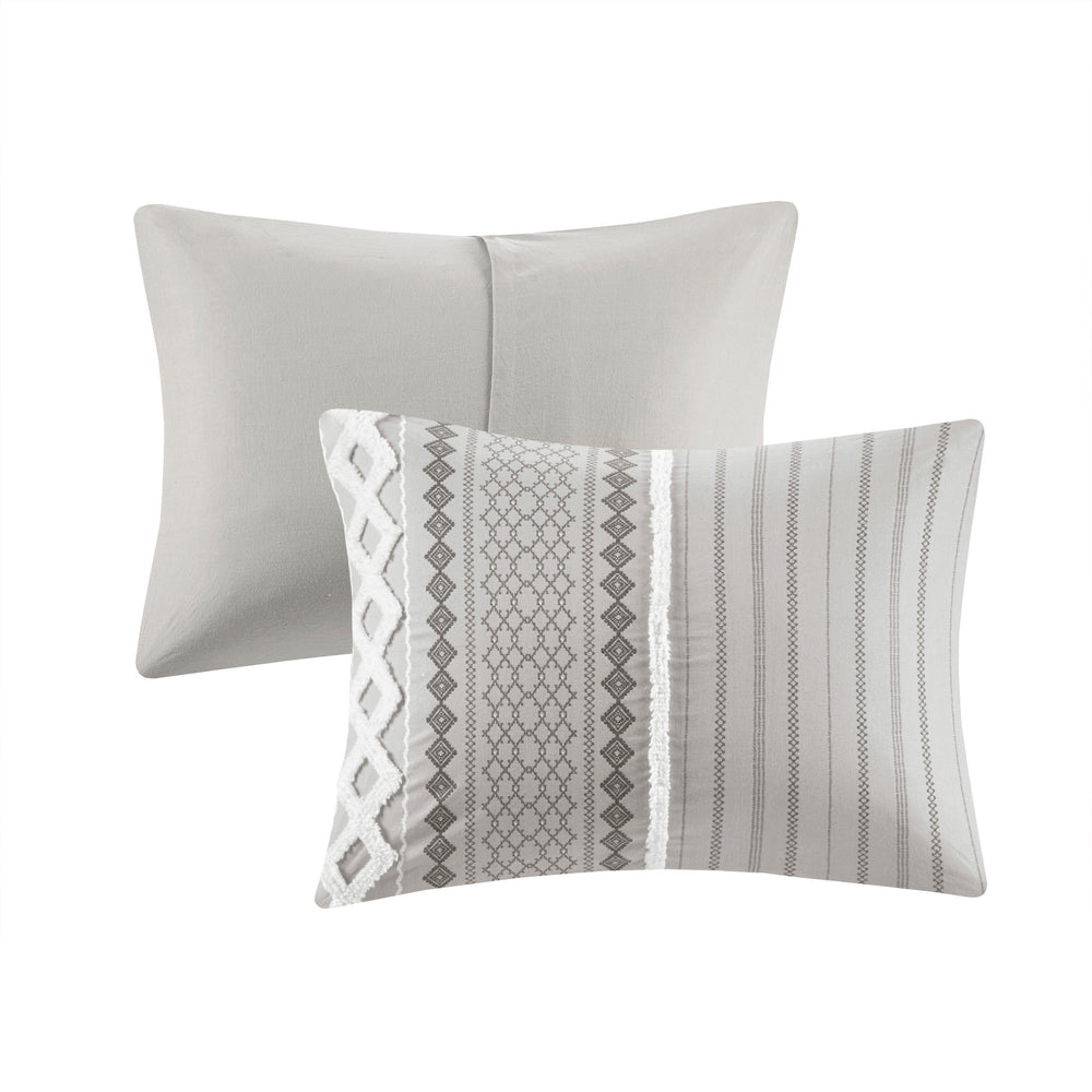 Cotton Printed Comforter Set with Chenille Gray King/Cal King Media 2