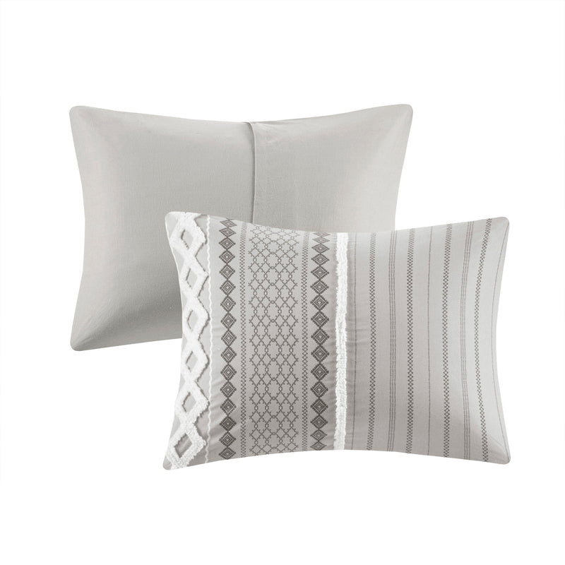 Cotton Printed Comforter Set with Chenille Gray King/Cal King
