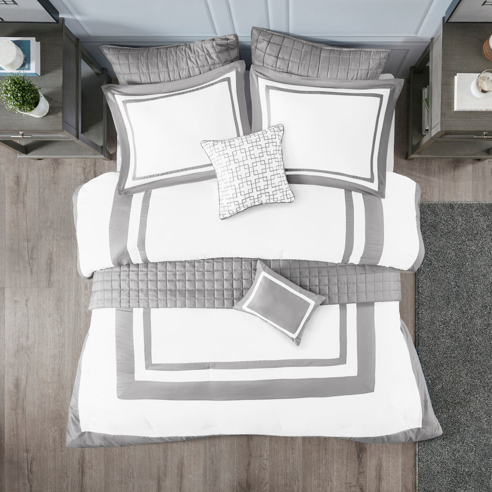 8 Piece Comforter and Quilt Set Collection Grey Full/Queen Media 9