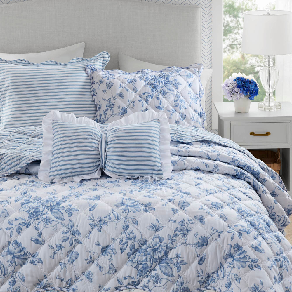 4 Pieces King  Quilt Set with Decorative Pillow,Blue Media 18
