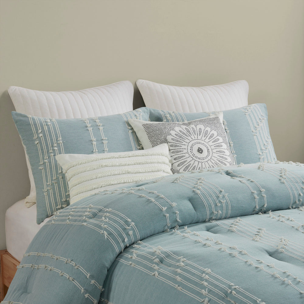 3 Piece Cotton Jacquard Comforter Set Aqua Full/Queen Media 15