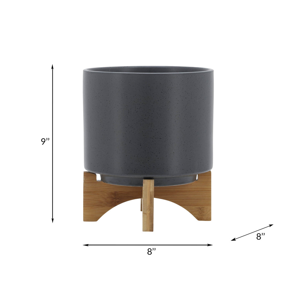 8' PLANTER W/ WOOD STAND, MATTE GRAY Media 9