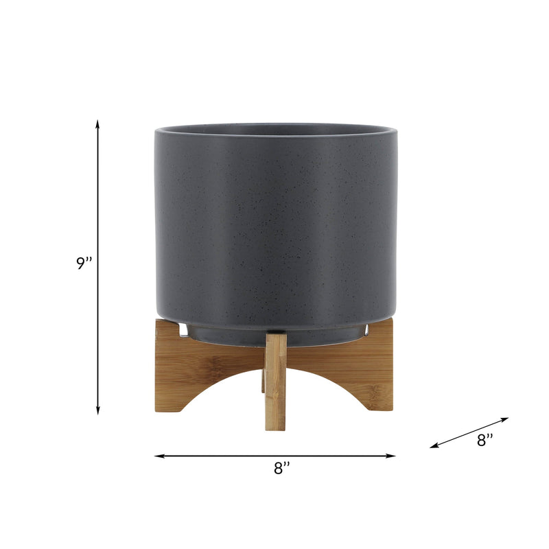 8' PLANTER W/ WOOD STAND, MATTE GRAY