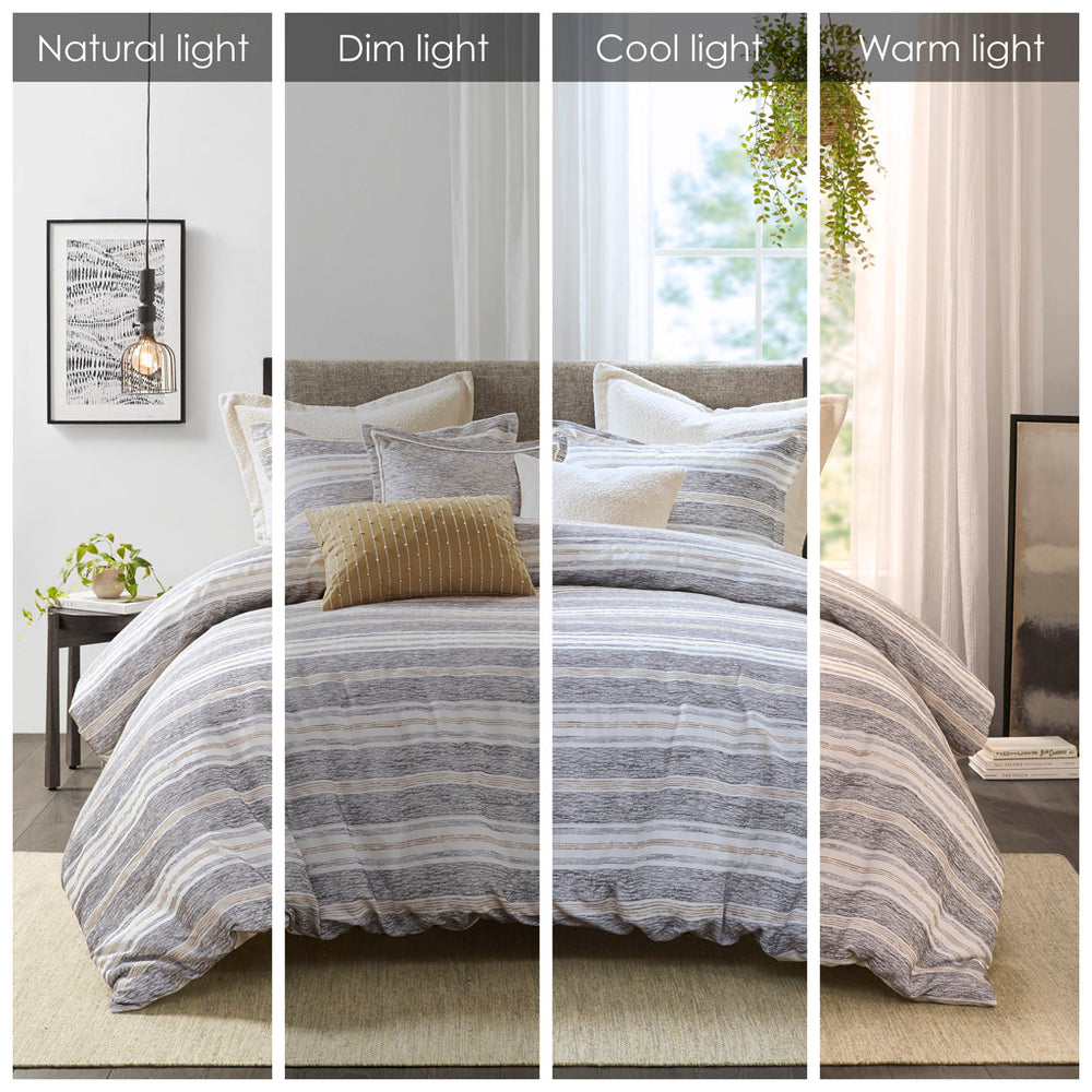 Oversized Chenille Jacquard Striped Comforter Set with Euro Shams and Throw Pillows Media 3