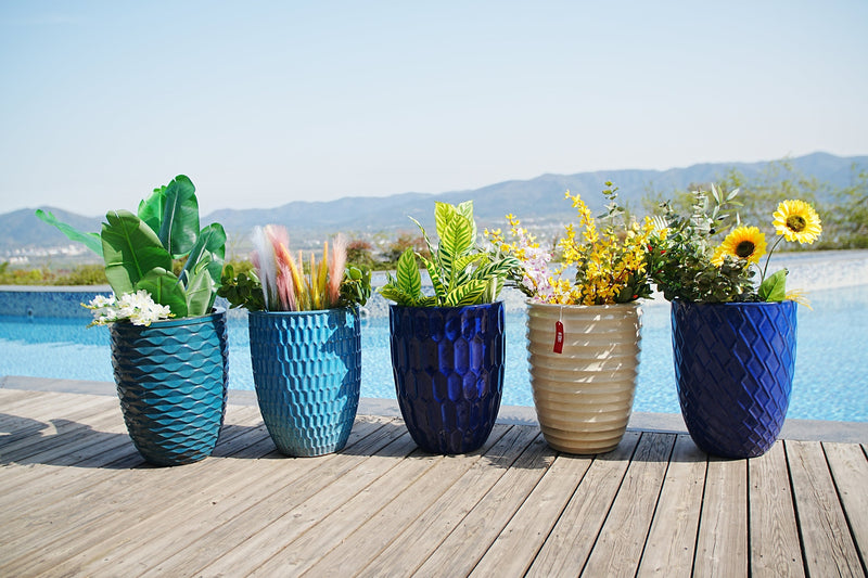 Ceramic Flowerpot, Modern Planter for Patio, Garden, Windowsill - Milk White