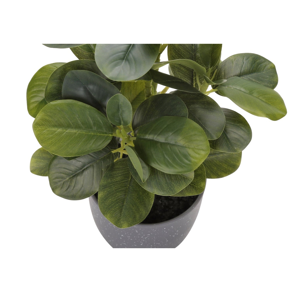 Artificial Ficus Elastica Plant Set of 2, 14 Inch Tall Indoor Decorative Greenery with Grey Cement-Look Pots, Plastic Faux Green Leaves Media 4