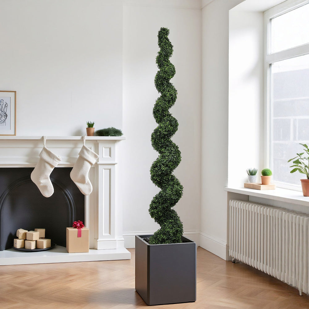 7FT Spiral Topiary Trees Artificial Outdoor Faux Boxwood Plants Large Twisted Green Potted Trees with Dark Green Leaves for Garden Front Porch Patio Planter Decoration, 1pc/set Media 10