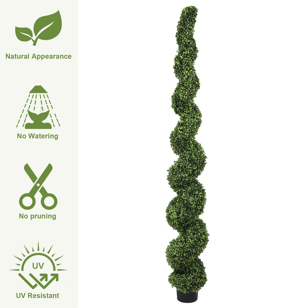 7FT Spiral Topiary Trees Artificial Outdoor Faux Boxwood Plants Large Twisted Green Potted Trees with Light Green Leaves for Garden Front Porch Patio Planter Decoration, 1pc/set Media 4