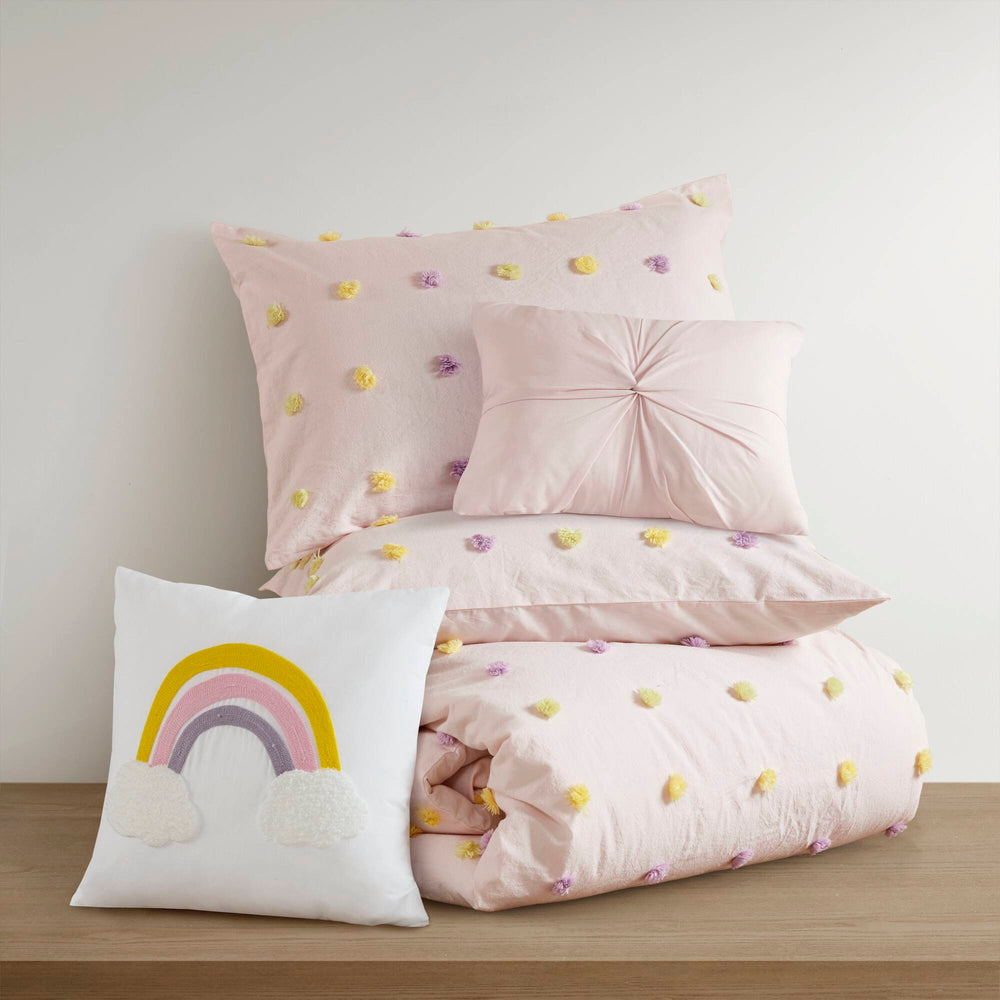 5PCS Full/Queen Cotton Jacquard Pom Pom Comforter Set Media 4