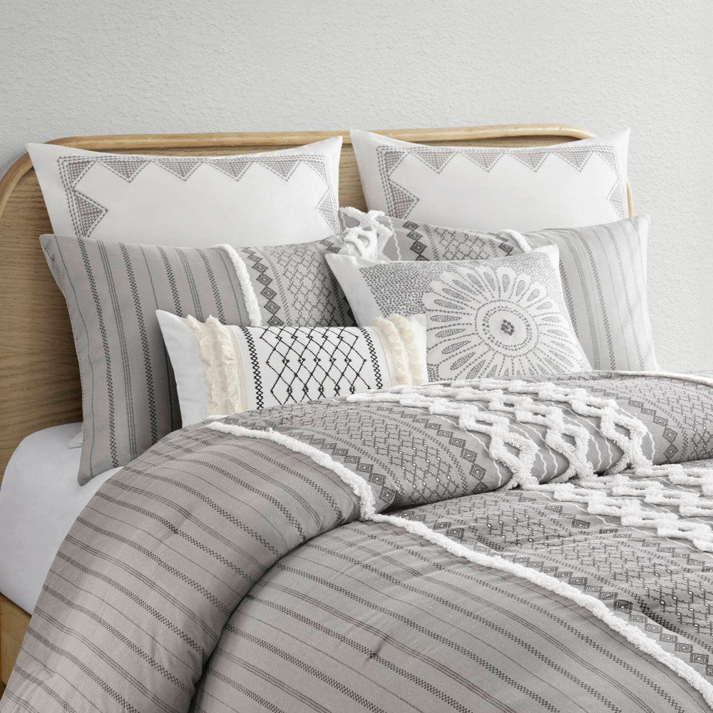 Cotton Printed Comforter Set with Chenille Gray King/Cal King Media 12