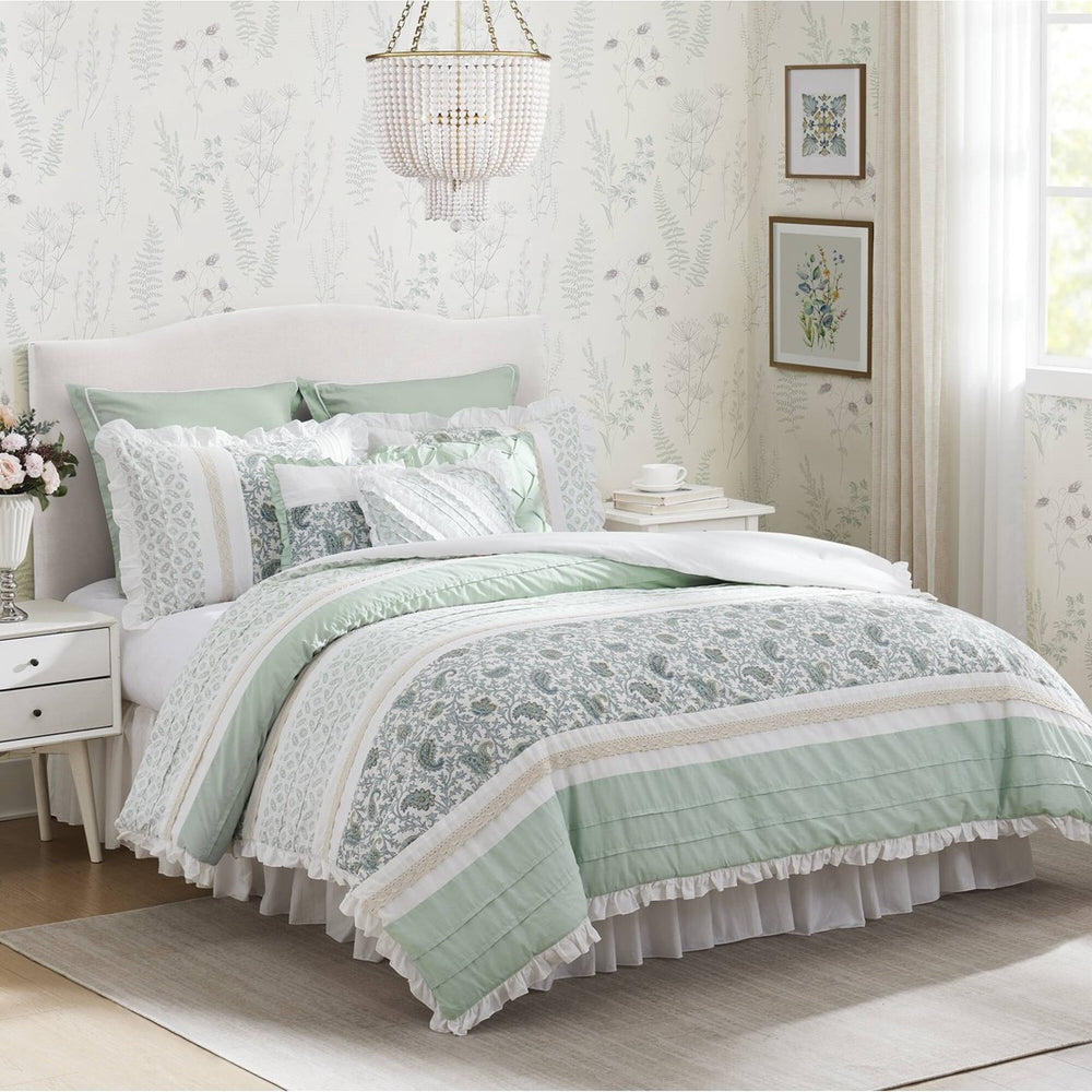 9 Piece Cotton Percale Comforter Set Aqua King Media 1