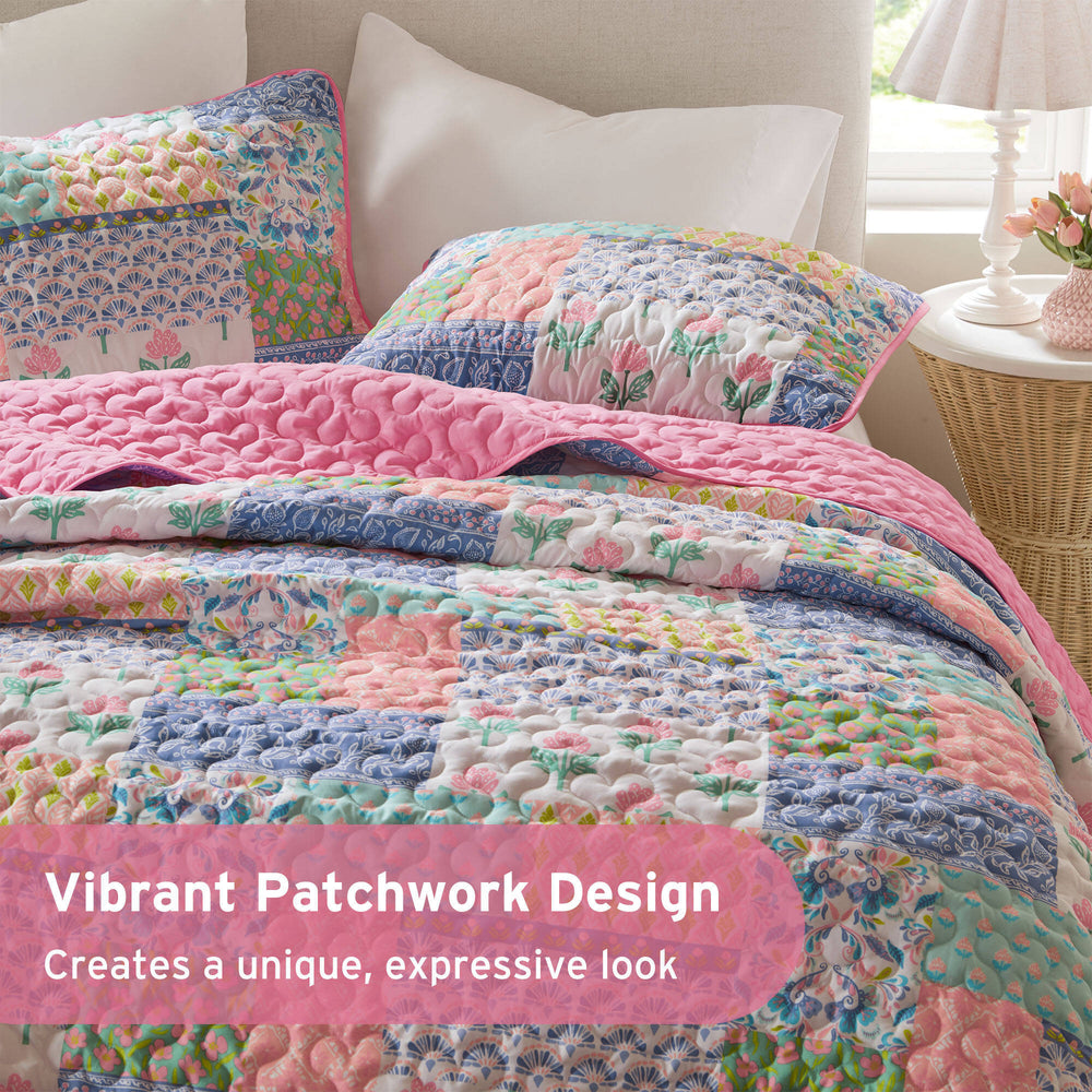 4-Piece Full/Queen 4pcs Quilt Set,Pink Media 8
