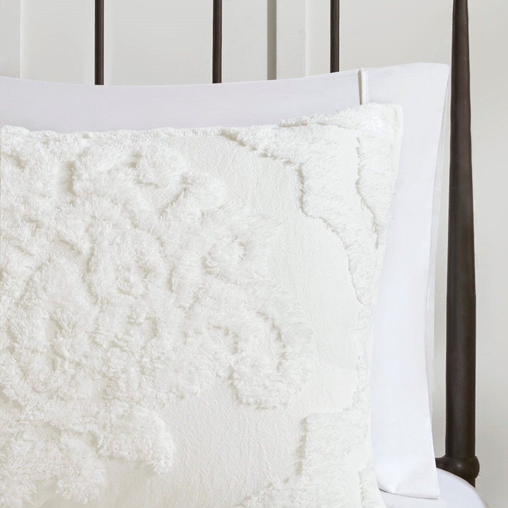 Full/Queen 3 Piece Tufted Cotton Chenille Damask Duvet Cover Set Media 11