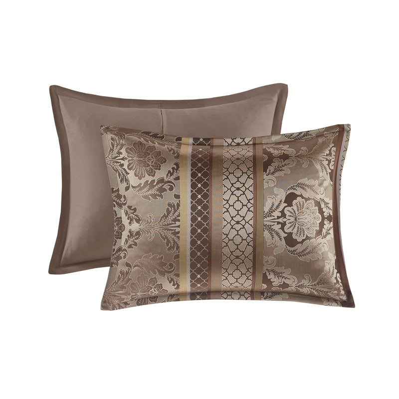 7 Piece Jacquard Comforter Set Brown/Gold Queen