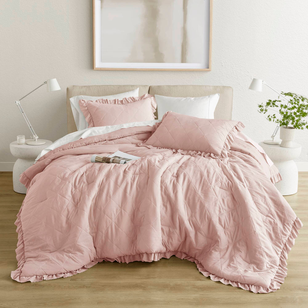 3-Piece Full/Queen Diamond Quilted Ruffle Edge Comforter Set Media 11