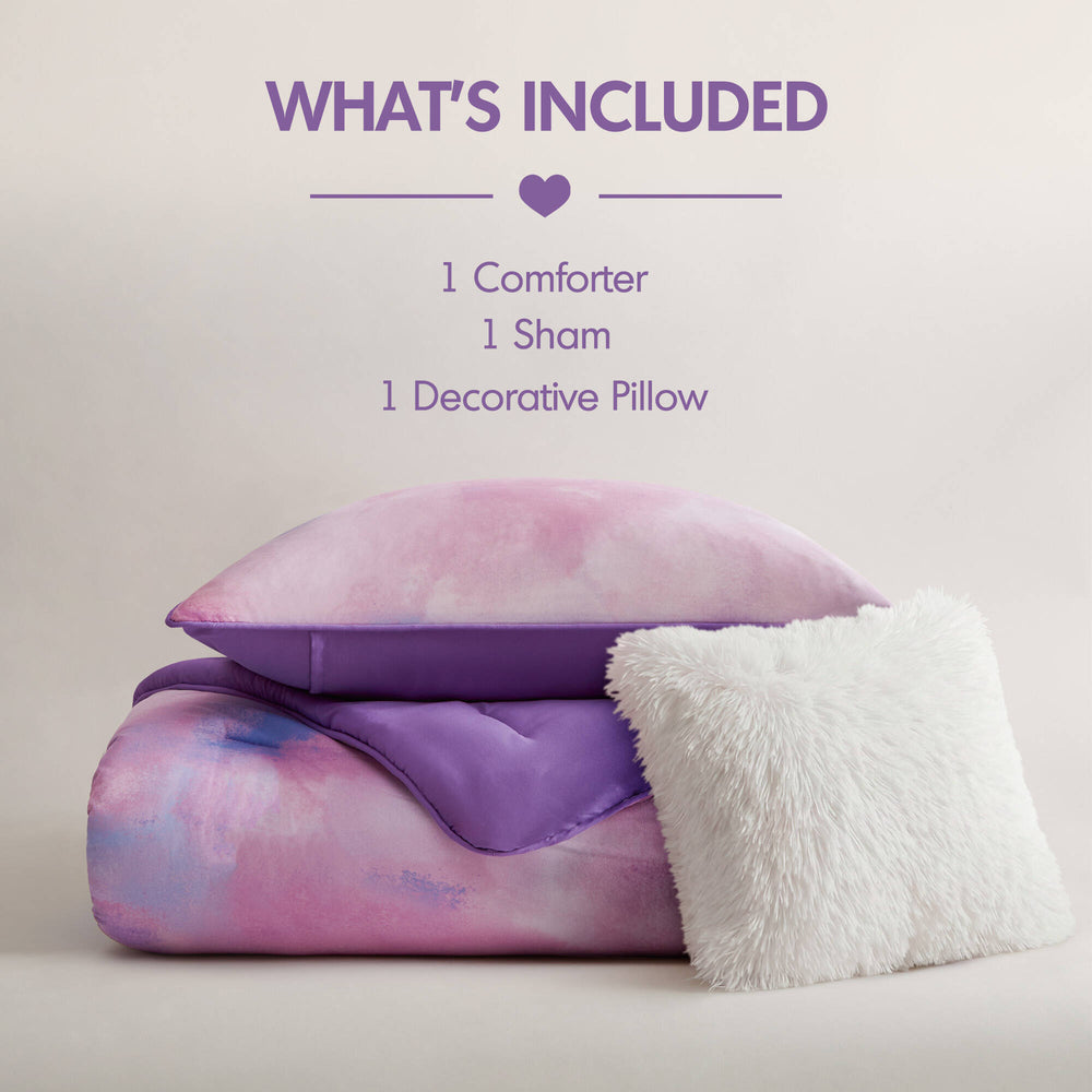 3 Pieces Twin/Twin XL Watercolor Tie Dye Printed Comforter Set with Throw Pillow,Purple Media 6