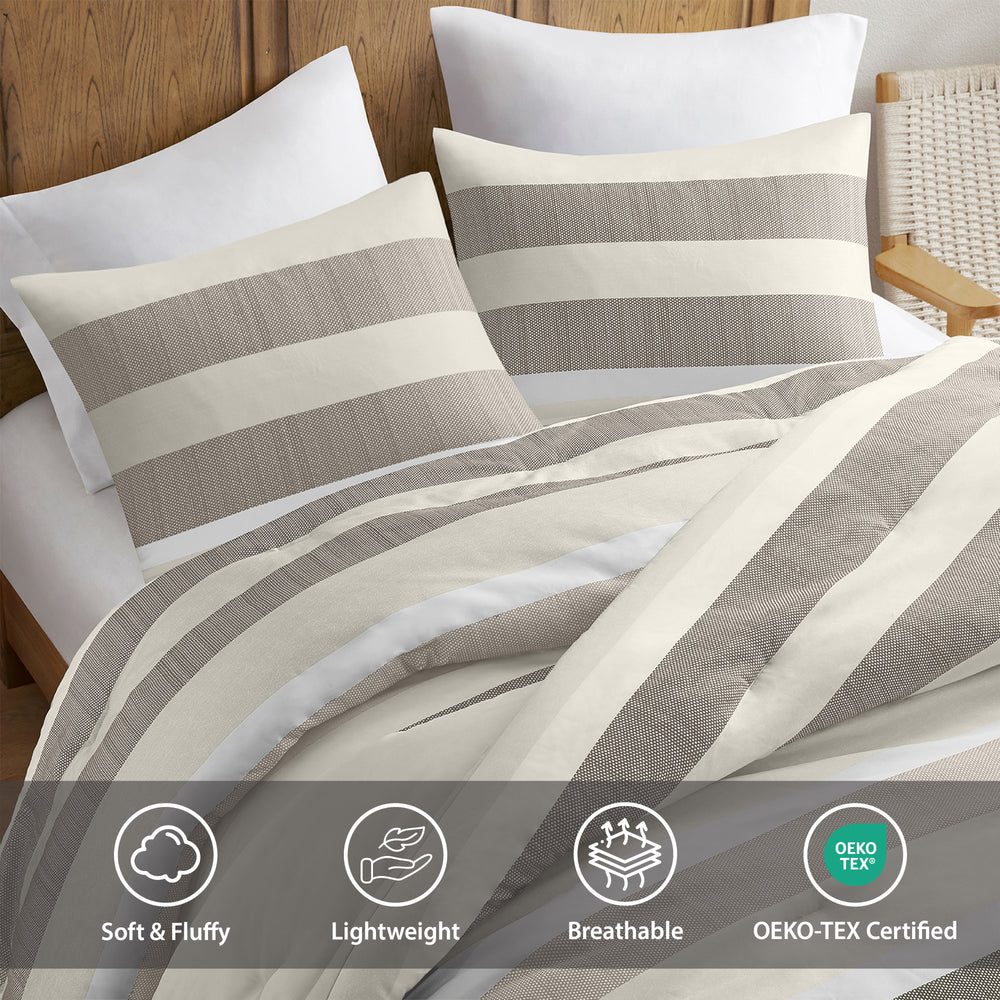 3-Piece King/Cal King Stripe Textured Print Comforter Set,Neutral Media 6