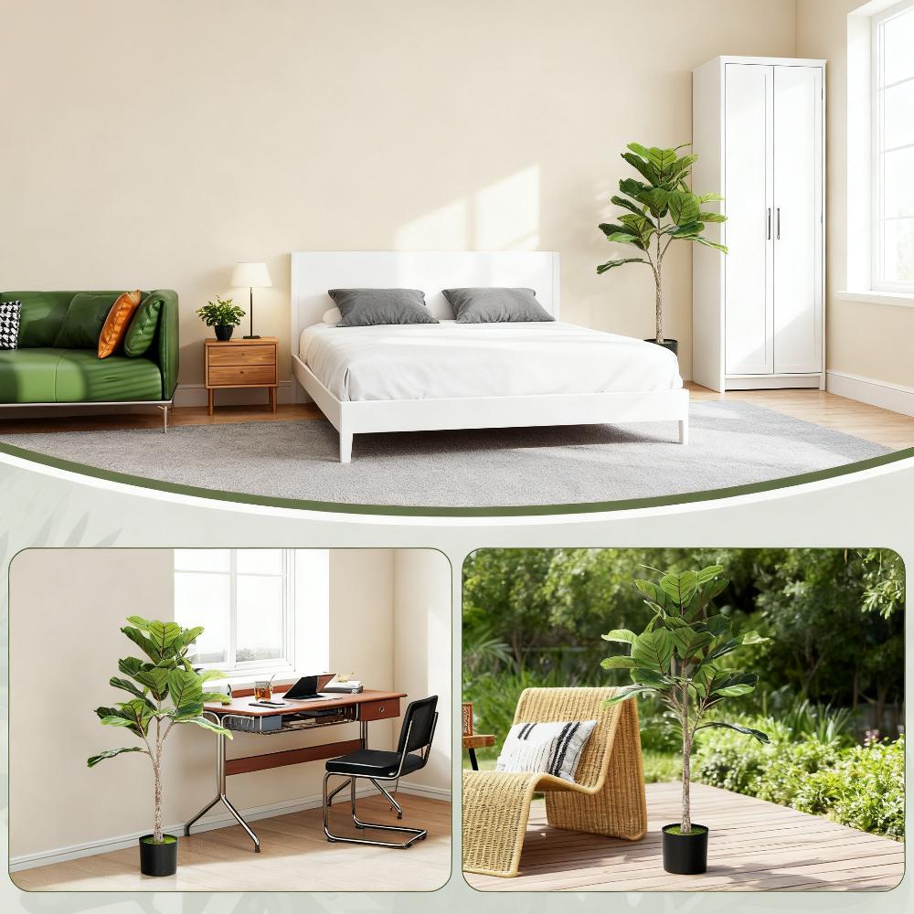 Artificial Fiddle Leaf Fig Tree,  Potted Plant with Flocked Soil for Home Office Decor(Only 1Pcs Artificial Fiddle Leaf Fig Tree) Media 5