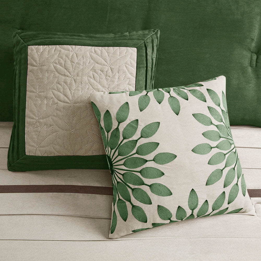 7 PC Pieced Faux Suede Comforter Set Green Cal King Media 6