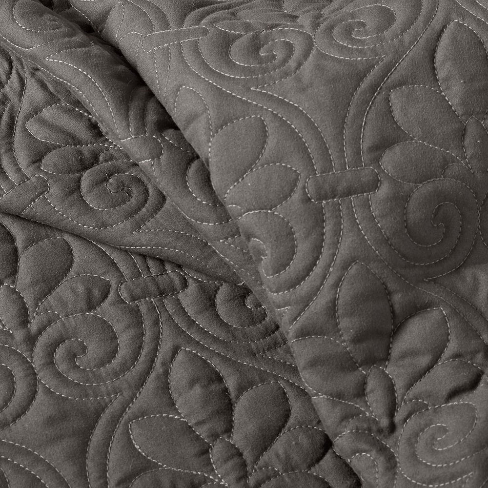 3 Piece Split Corner Pleated Quilted Bedspread Dark Grey King Media 14