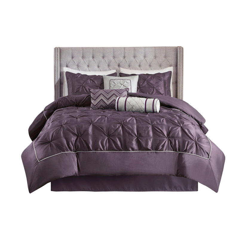 7-Piece 100% Polyester Pieced Pleated Tufted Comforter Set