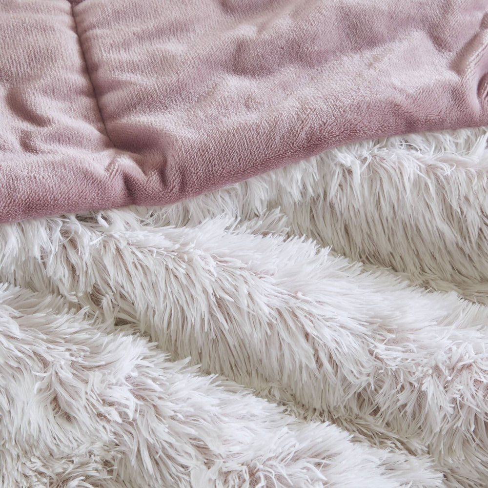 Faux Fur Comforter Shaggy Pink & White King & Cal King 3 Piece Set For Bedroom Decor Soft Media 9