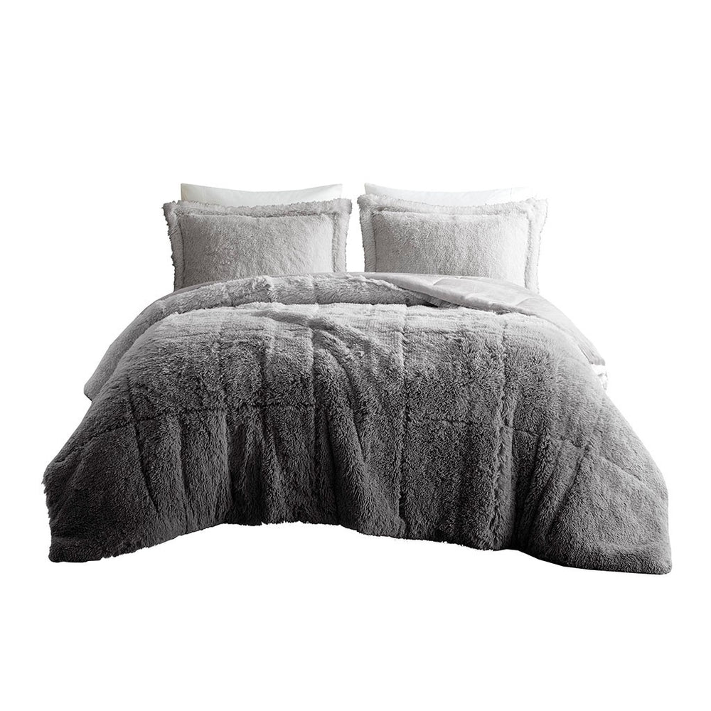King/Cal King Ombre Shaggy Long Fur Comforter Mini Set Media 6