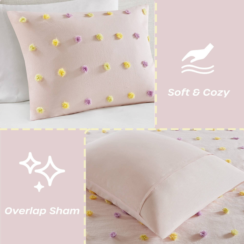 5PCS Full/Queen Cotton Jacquard Pom Pom Comforter Set Media 7