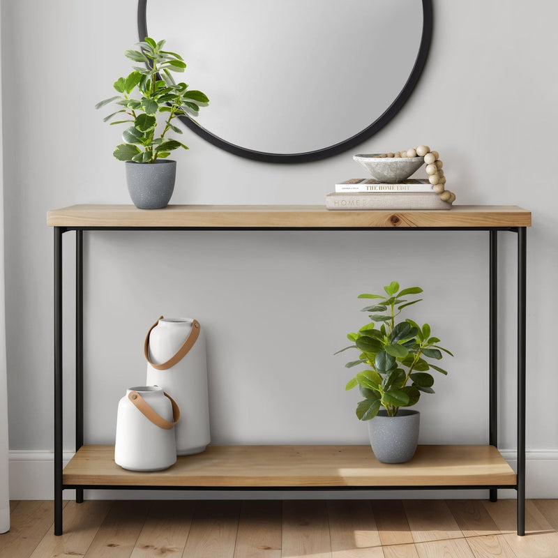 Artificial Ficus Elastica Plant Set of 2, 14 Inch Tall Indoor Decorative Greenery with Grey Cement-Look Pots, Plastic Faux Green Leaves