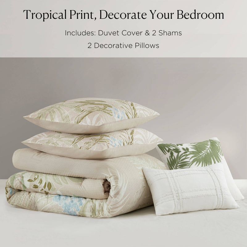5-Piece Full/Queen Cotton Duvet Cover Set with Throw Pillow
