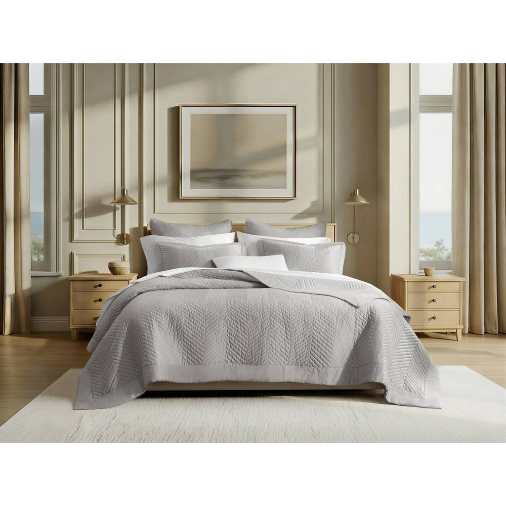 Full/Queen 3 Piece Cotton Quilt Set Light Gray Media 5